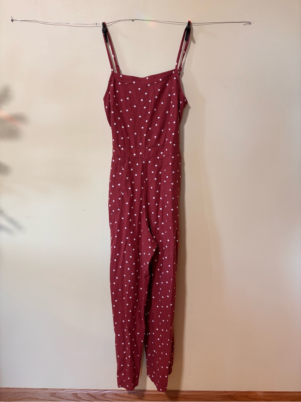 Market & Spruce Burgundy Polka Dot Jumpsuit